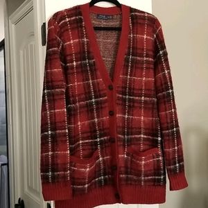 Polo red plaid cardigan sweater